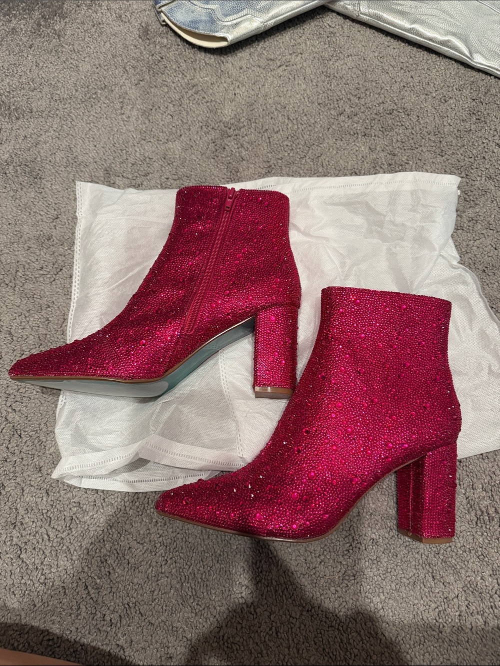 NEVER WORN Betsy Johnson rhinestoned mini boots
